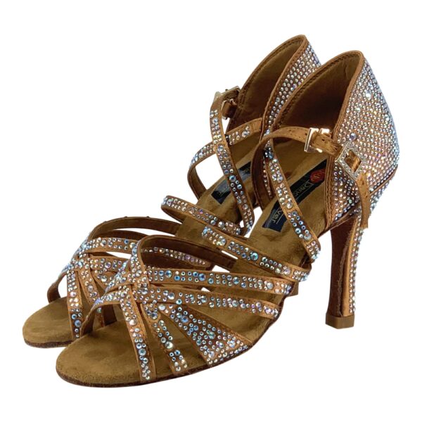 20L201 - Ladies Rhinestone High Performance Dance Sandal in Dark Tan