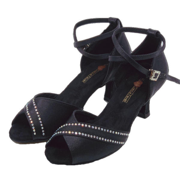 S210B - Ladies Black Rhinestone Open Toe Dance Sandal