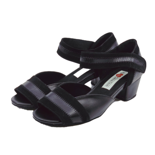 2018AB - Ladies Open Toe Leather Dance Sandal in Black