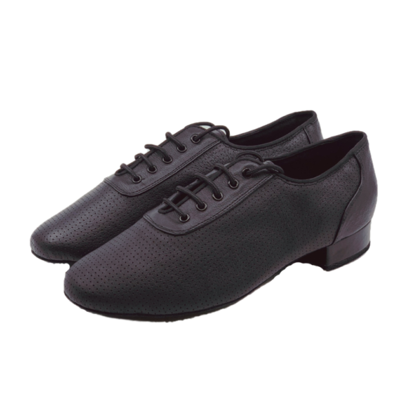 7790 - Gentlemen's Black Perforated Leather Lace Up Suede Sole Dance Shoes