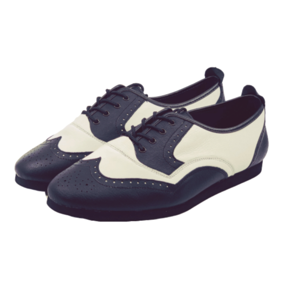 7817BW - Gentlemen's Wingtip Black and White Leather Flat Smooth Rubber Sole Dance Shoes