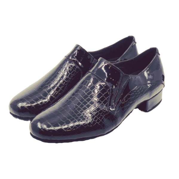 7813 - Gentlemen's Slip on Croc Skin Black Leather Dance Shoes