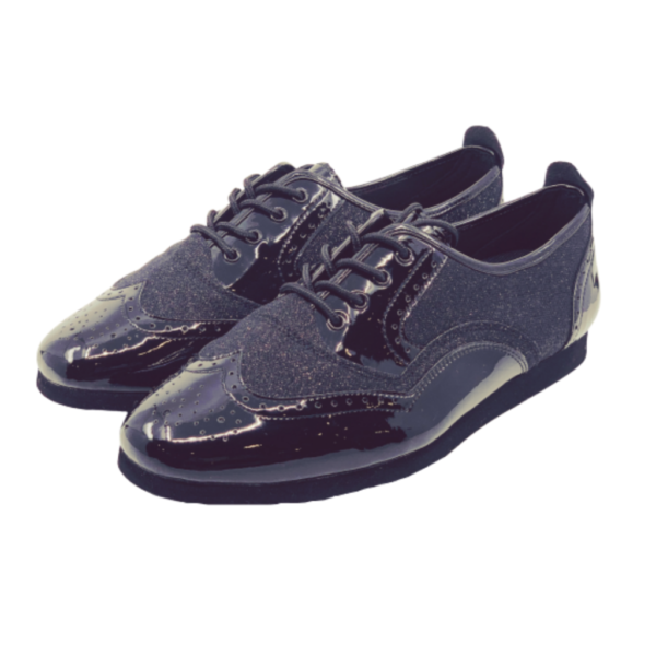 7817BG - Gentlemen's Black Leather and Black Glitter Flat Dance Shoes