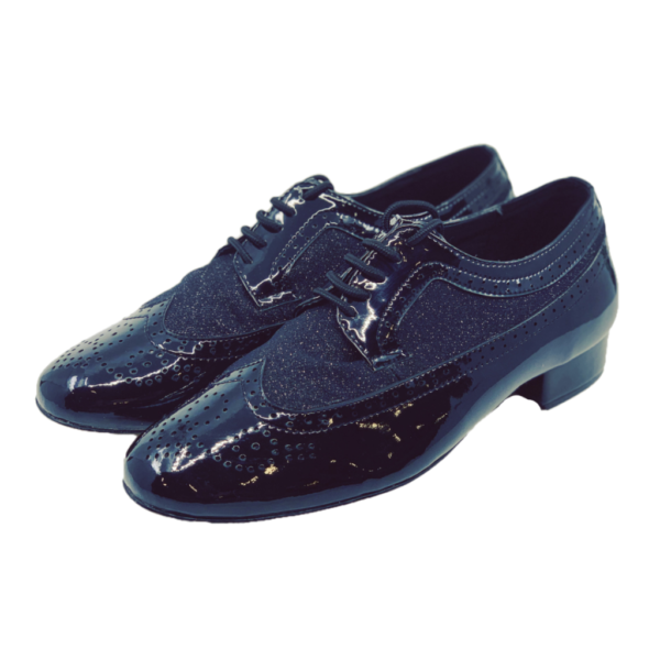 7816BG - Gentlemen's Black Patent Leather & Black Glitter Lace Up Dance Shoes