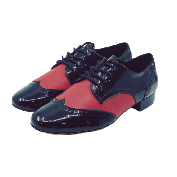 7811BR - Gentlemen's Black and Red Patent Leather Wingtip Lace Up Dance Shoes