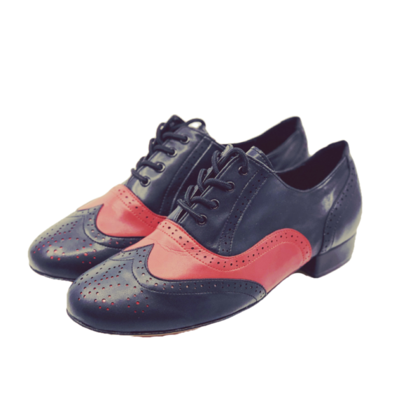 7812BR - Gentlemen's Black and Red Leather Lace Up Dance Shoes