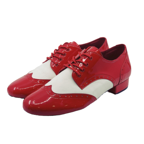 7811RW - Gentlemen's Red and White Patent Leather Wingtip Lace Up Dance Shoes