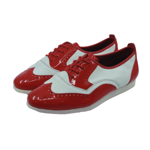 7817RW - Gentlemen's Red and White Leather Flat Smooth Rubber Sole Dance Shoes