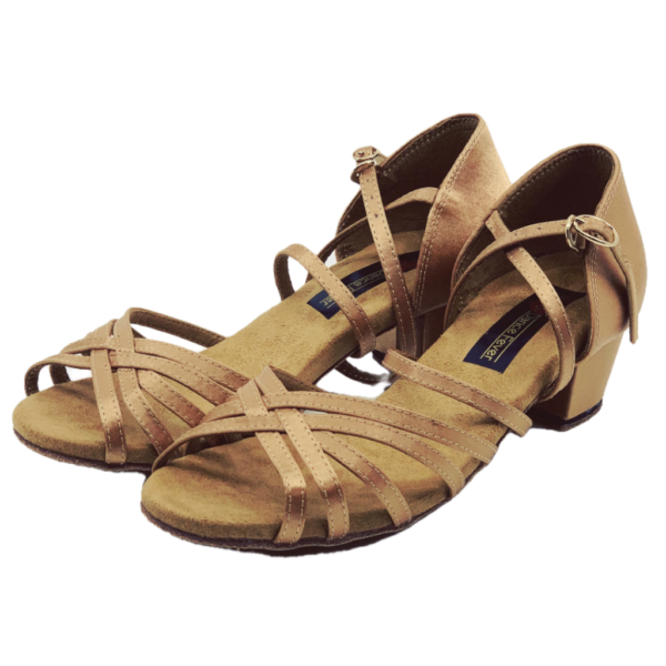 5525 - Low Cuban Heel Dance Sandal in Tan