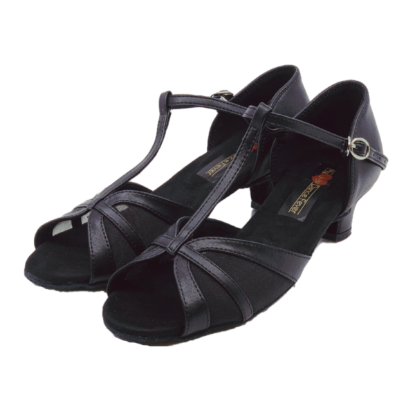 S7386 - Ladies Black T-Bar Peep Toe Dance Sandal