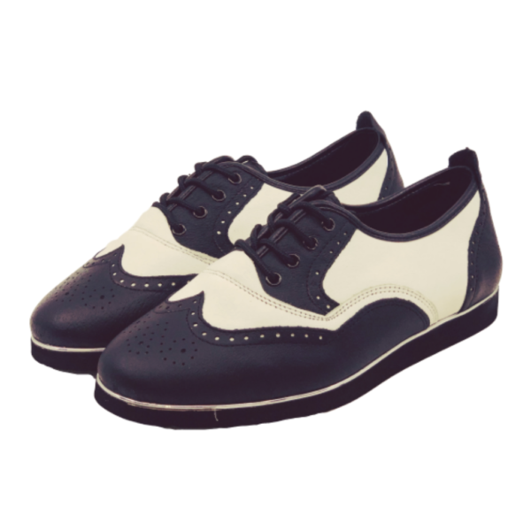 7821 - Ladies Black and White Leather Flat Dance Shoes