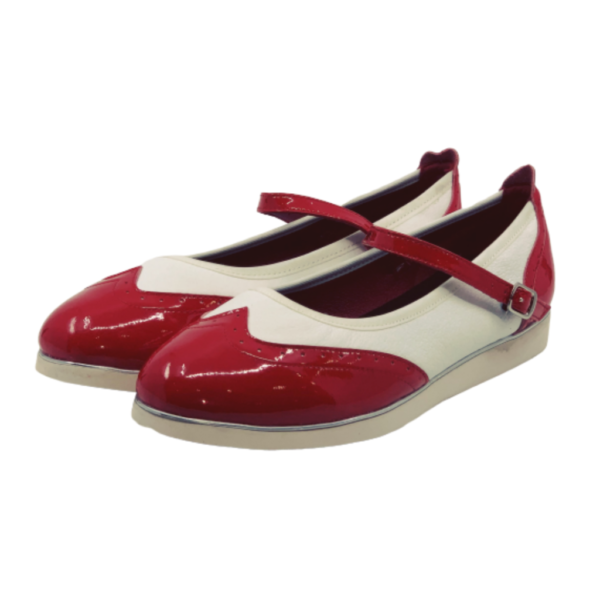 7820RW - Ladies Mary Jane Leather Red and White Dance Shoe