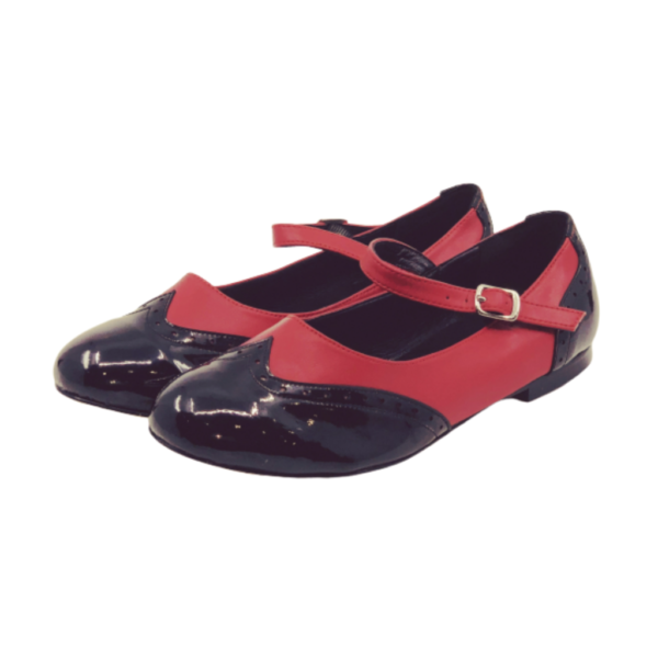 2083BR - Ladies Vintage inspired Leather Dance Shoe in Black and Red