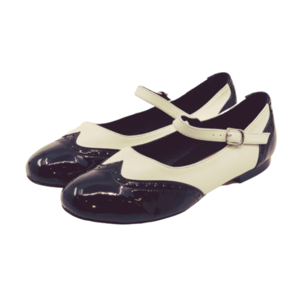 2083BW - Ladies Mary Jane Leather Dance Shoes in Black and White