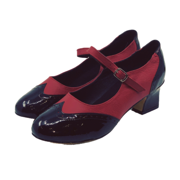 2081BR - Ladies Vintage inspired Leather Dance Shoes in Black and Red