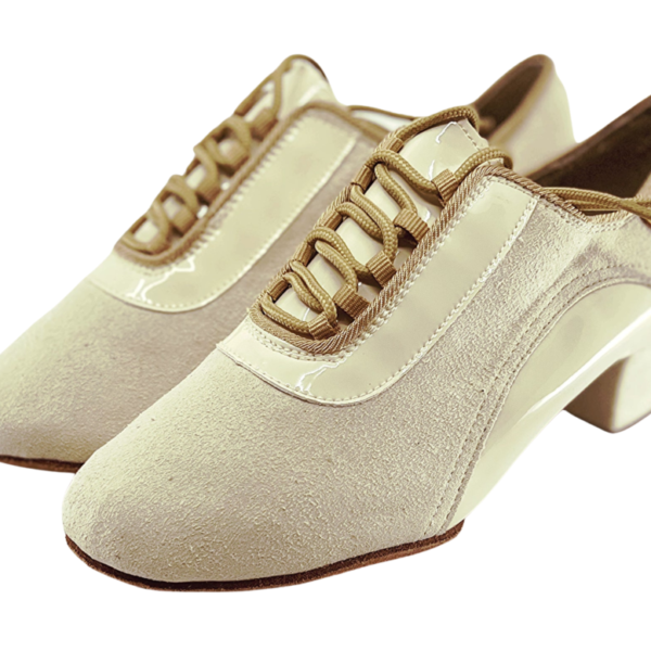 S902S- Ladies Bone Colour Suede Split-sole Low Cuban Heel Practice Dance Shoes